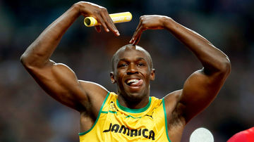 Bild zeigt den Jubel von Usain Bolt (JAM)